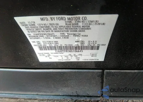 2019 Ford Taurus Limited from USA, damaged, VIN 1FAHP2F85KG106645